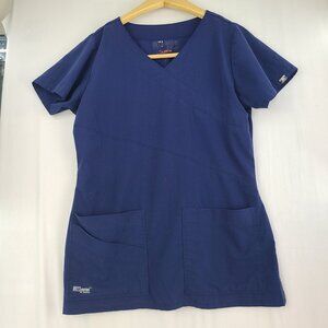 Grey's Anatomy Short Sleeved Blue Scrub Top Metal Embellishment on Sleeve Small